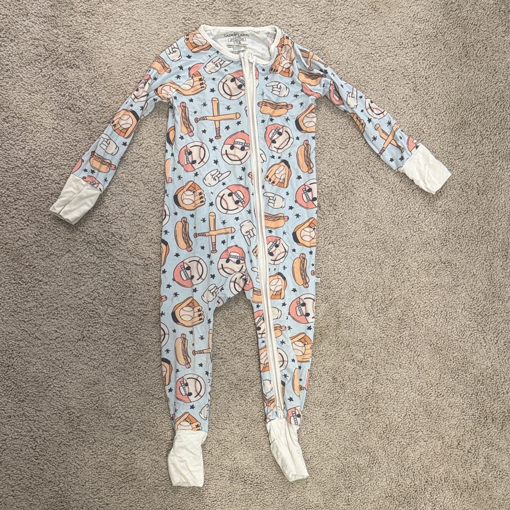 Caden Lane Playful Print Footie - Blue and White